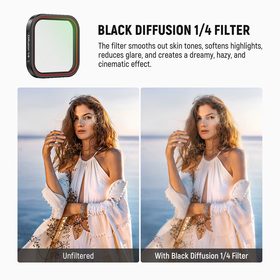NEEWER Black Mist Diffusion Filter 1/4 für Insta360 Ace Pro und Ace Pro 2 Action Camera aus HD-Optischem Glas in Schwarz - Bild 3