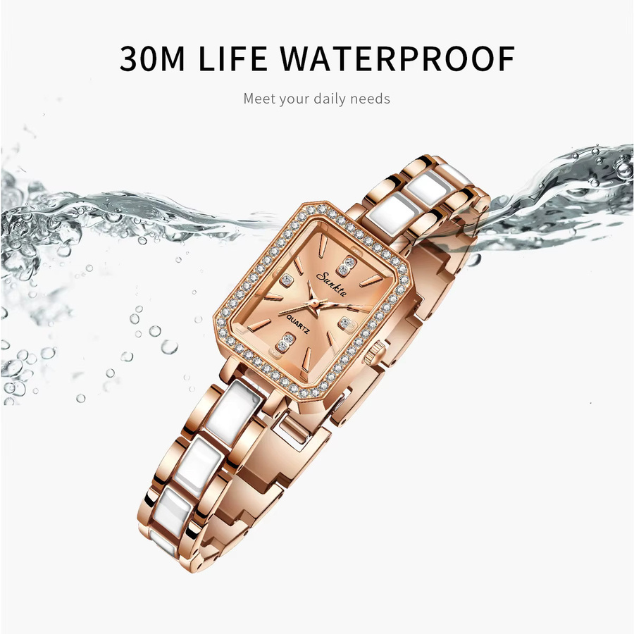 LIGE Digitaluhr, Quarz, Edelstahl, Gold, Diamantbesetzt, Damen - Bild 4
