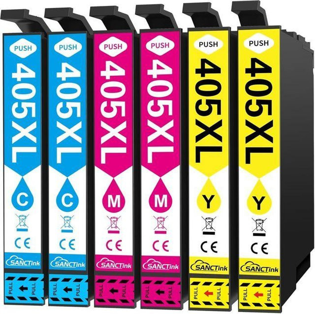 SANCTink Tintenpatronen 405XL Set für Epson WorkForce, 6er-Pack, Multicolor (Blau, Magenta, Gelb) - Bild 1