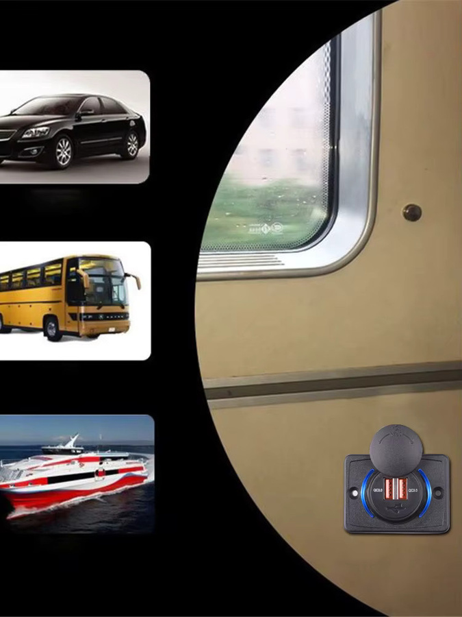 kankeirr Dual-USB-Ladegerät mit Schiebekappe für Auto, Wohnmobil und Boot, 12/24 V Schnellladestation in Schwarz - Bild 3