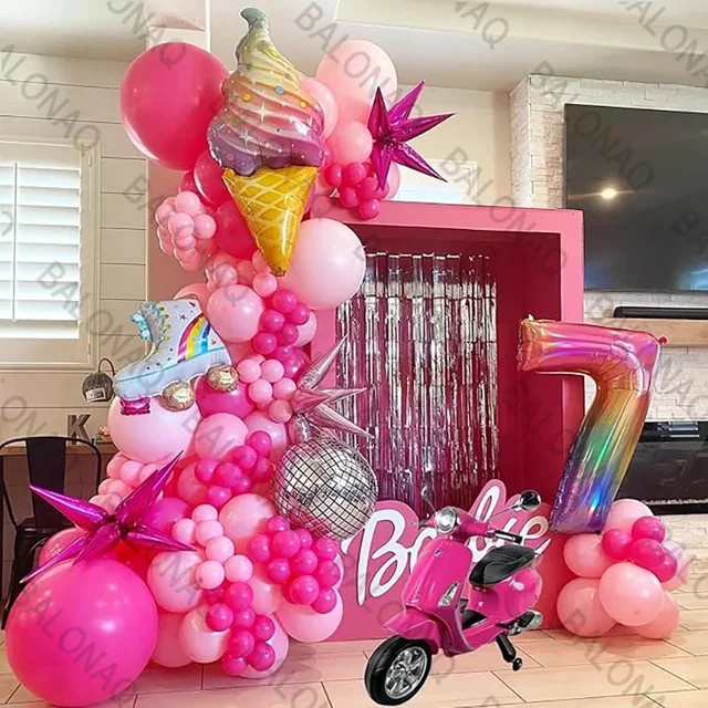 BALONAQ 77-teiliges Ballon-Set für Kindergeburtstage und Babypartys im Eiscreme- und Prinzessinnen-Design in Pink und Grün - Bild 1