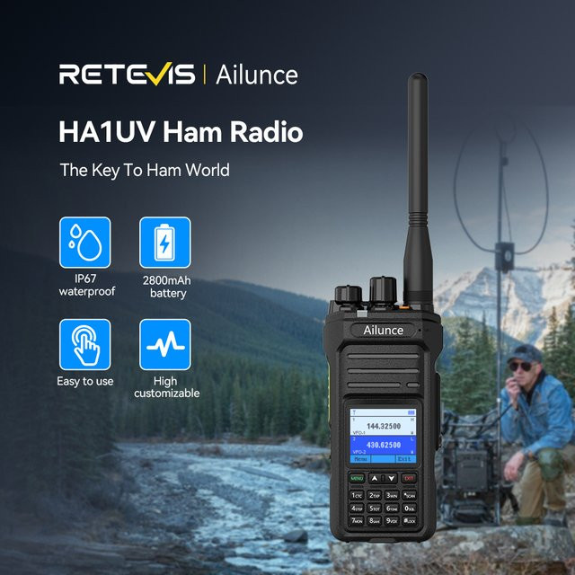 Retevis Ailunce HA1UV Amateurfunkgerät Dual-Band Walkie-Talkie in Schwarz mit 2800mAh Akku und IP67 Wasserdichtigkeit - Bild 1