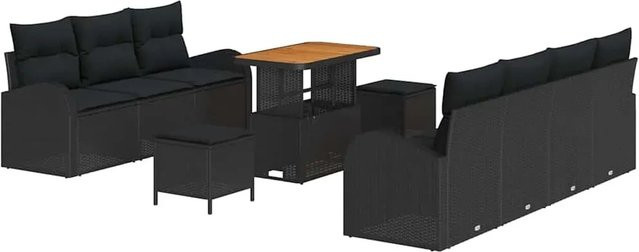 vidaXL Garten-Sofa-Set aus Poly-Rattan in Schwarz mit 10 Teilen und Kissen - Bild 1