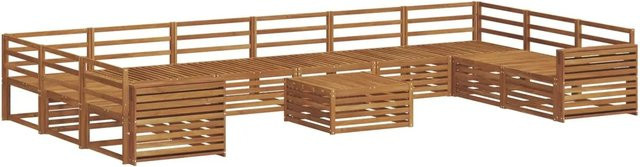 vidaXL Sofagarnitur aus Akazie Massivholz in Braun, 11-teiliges Lounge-Set im U-Shape mit Latten-Design - Bild 1