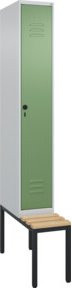 C+P Spind Classic PLUS Garderobenschrank mit Sitzbank, 1 Abteil, B/T/H: 212,0 x 30,0 x 81,5 cm, mit Sicherheits-Drehriegel, 4 Garderobenhaken und mittiger Trennwand, Buche-Hartholz und Stahl - Bild 1