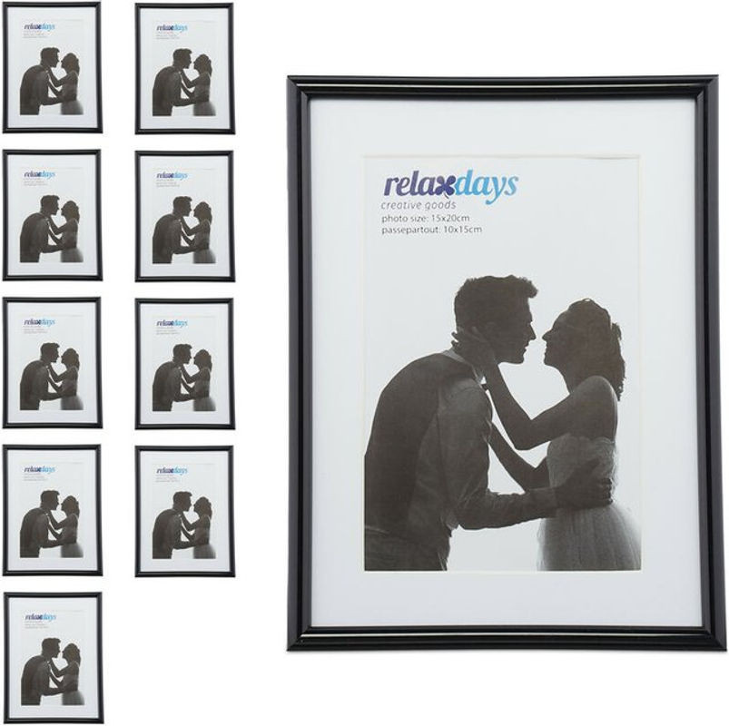 10er Set Bilderrahmen von RELAXDAYS in Schwarz im Vintage-Design mit Passepartout, Rechteckig, B/H: 15 x 20 cm - Bild 1