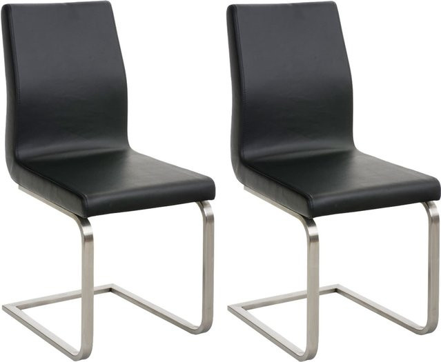CLP 2er Set Esszimmerstühle Belfort, moderne Freischwinger mit Polsterung aus schwarzem Kunstleder und Edelstahlgestell - Bild 1