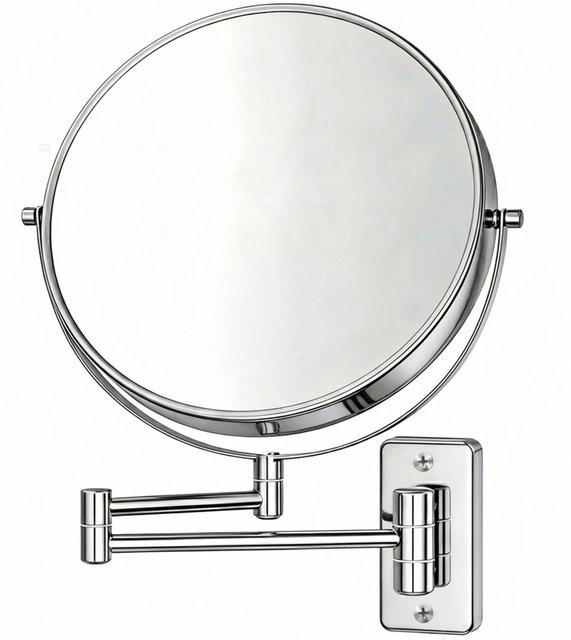 Relaxdays Wandkosmetikspiegel aus Eisen und Glas in Silber, ausziehbar und schwenkbar mit 10-facher Vergrößerung, B/H/T: 34 x 42 x 2 cm, Durchmesser: 20 cm - Bild 1