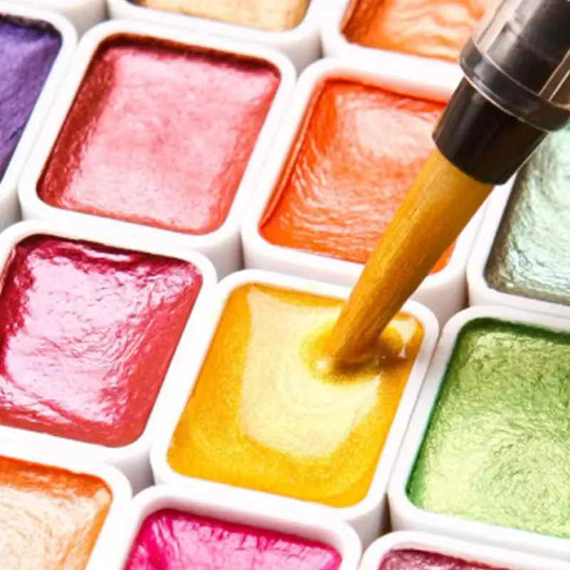 Aquarellfarben-Set mit 60 Farben in einer tragbaren Metallbox und Funkel-Perlen-Effekt, Mehrfarbig - Bild 3