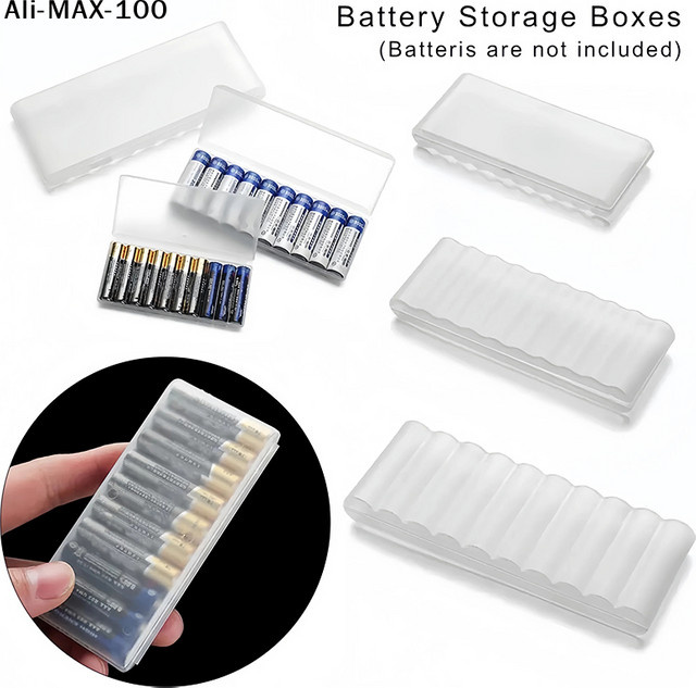 AyS Wasserdichte Batterie-Aufbewahrungsbox aus Kunststoff in Transparent für AA, AAA und 18650 Batterien - Bild 1