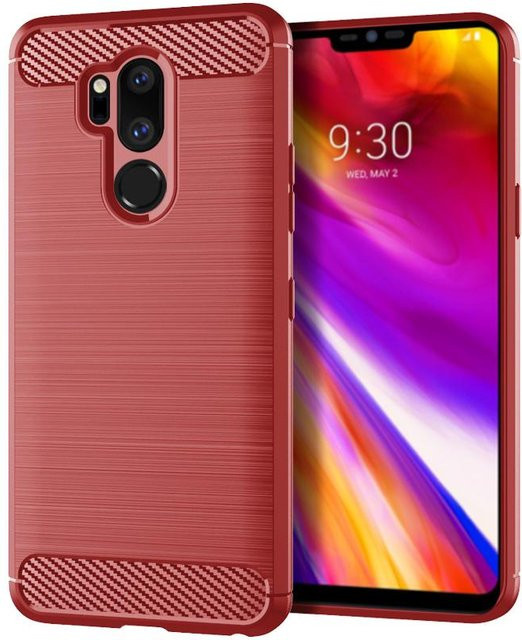 Stoßfeste Silikonhülle mit Carbonfaser-Optik und gebürsteter Textur für LG G7 ThinQ, LG G7 Plus ThinQ, LG X5 und LG Q9 in Rot - Bild 1