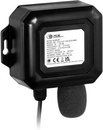 PCE Instruments Schallsensor PCE-FST-100-2010-NMS in Schwarz mit Wandmontage, Messbereich 30 bis 120 dBA, Frequenzbereich 20 bis 12500 Hz, 10-30VDC, IP65 und RS485 Anschluss - Bild 1