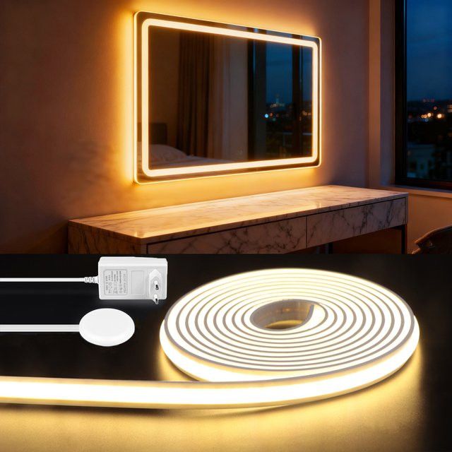 Gut! 24V COB Neonlichtband für Schminkspiegel mit Touch-Sensor-Schalter und Dimmer, Silikagel - Bild 1