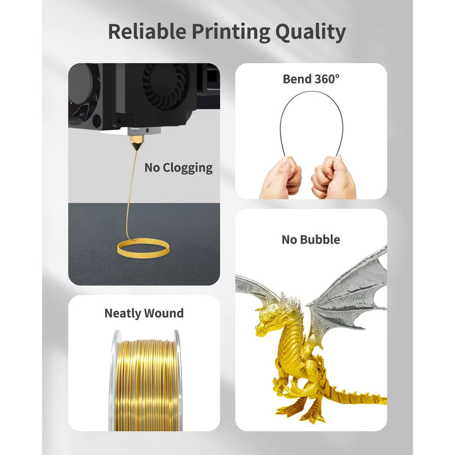 3D Maliang Seiden-PLA-Filament zweifarbig metallisch glänzend, Durchmesser: 1,75 mm, Farben: Schwarz-Rot-Multicolor, passend für FDM-3D-Drucker - Bild 2