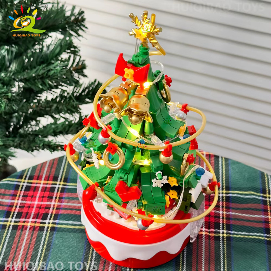 HUIQIBAO Mini Weihnachtsbaum mit Weihnachtsmann und Spieluhr als Mikrosteine Baustein Set in Mehrfarbig für Erwachsene - Bild 2