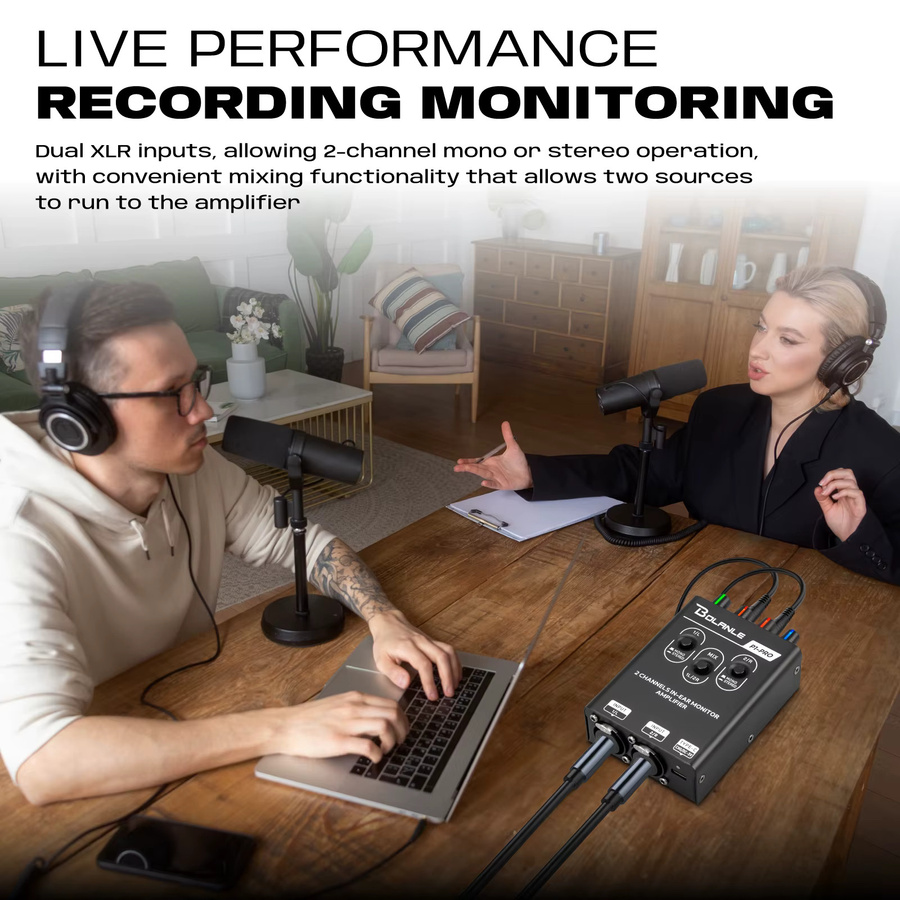 Bolanle P1 PRO Typ-C Dual-Kanal Stereo IEM Verstärker, In-Ear Personal Monitor Mixer Kopfhörerverstärker, Schwarz - Bild 3
