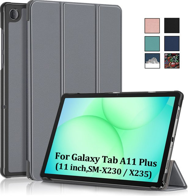 Samsung Galaxy Tab A11 Plus X230 Smart Cover aus magnetischem Leder mit Trifold-Funktion in Blau und Grau - Bild 1