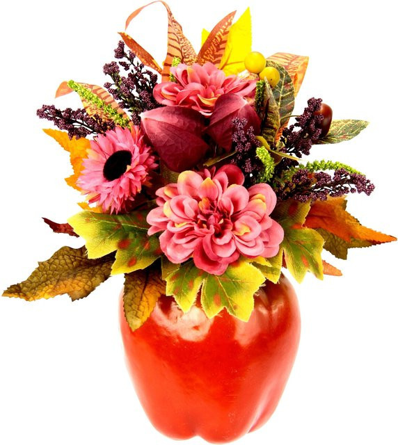 Kunstblumengesteck Dahlien im Apfeltopf von MODERNE HAUSFRAU in Mehrfarbig - Bild 1