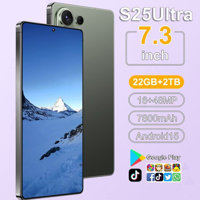 CHOTOG S25 Ultra Smartphone Android 5G mit 7.3 HD Display, 22 GB RAM, 2 TB Speicher, 7800 mAh Akku, Dual Sim und Wifi in Schwarz oder Grün - Bild 1
