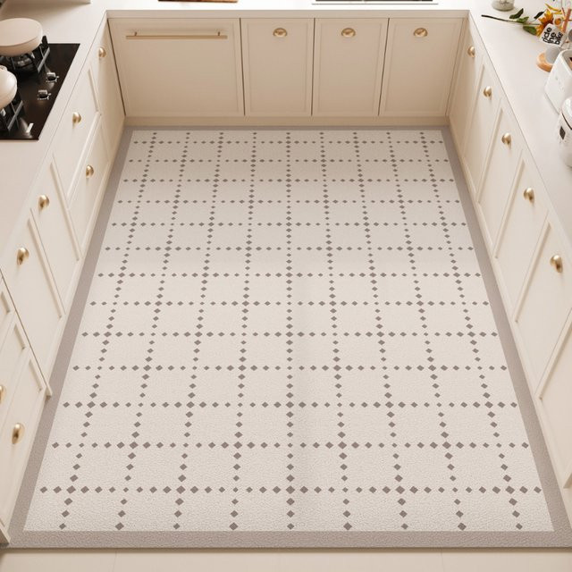 Facaishu Küchenteppich aus Polypropylen in Weiß mit geometrischem Muster, wasserdicht und rutschfest - Bild 1