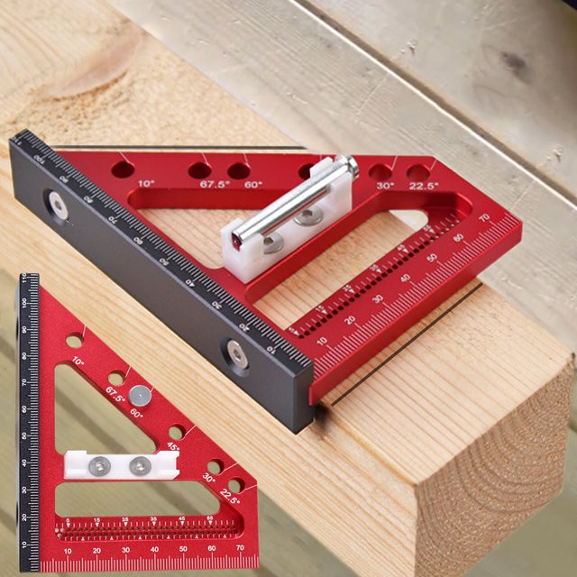 KPXIN 3D Multi Winkel Messlineal aus Aluminium für Zimmerei und Zeichnungen, Gehrungswinkel und Dreieck Layout, 22,5–90 Grad - Bild 1