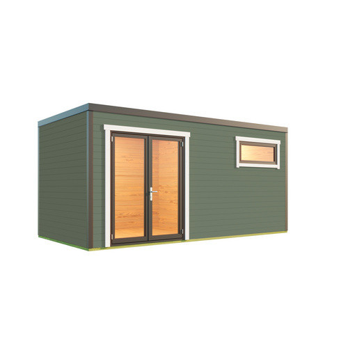 Lasita Holz-Gartenhaus Sardinia Blockbohlenhaus mit Flachdach in Grau-Grün lasiert, B/H/T: 500 x 239,4 x 250 cm - Bild 3