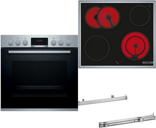 Bosch Herdset aus Einbaubackofen, Glaskeramikkochfeld und Backofen in Edelstahl und Schwarz - Bild 1
