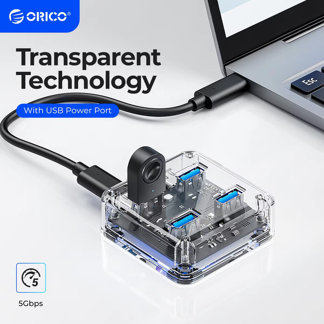 ORICO USB-C-Hub Transparente 4-Port-Erweiterung mit USB 3.2 Hochgeschwindigkeitsübertragung und OTG-Adapter - Bild 1
