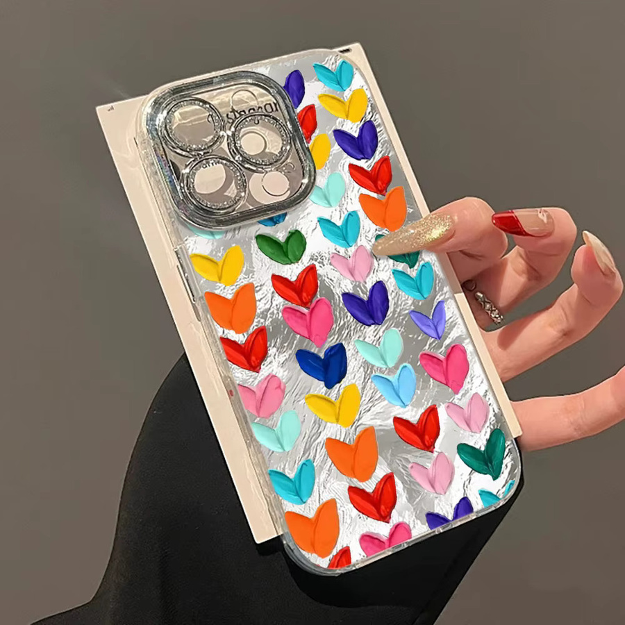 Apple iPhone Schutzhülle mit Herz-Gletscher-Textur und Glaslinsen-Schutzabdeckung in Multicolour - Bild 2