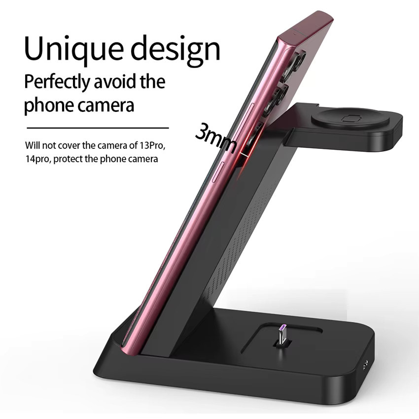 VIKEFON 3-in-1 Kabelloses Ladegerät für iPhone, Samsung Galaxy und Apple Watch als Schnelle Ladestation in Schwarz und Weiß - Bild 2