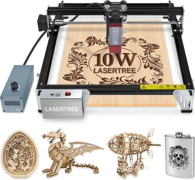 LASER TREE K1Mini Lasergraviergerät mit 10W Laserkopfmodul, 450nm Blaulicht, CNC Gravur- und Schneidemaschine für Holzbearbeitung, Schwarz und Blau - Bild 1