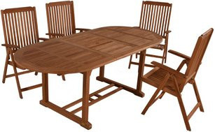 GARDEN PLEASURE Tischgruppe SOLO aus Teakholz in Braun, 5-teilig, mit ausziehbarer Tischplatte, B/T/H: 195 x 160 x 75 cm