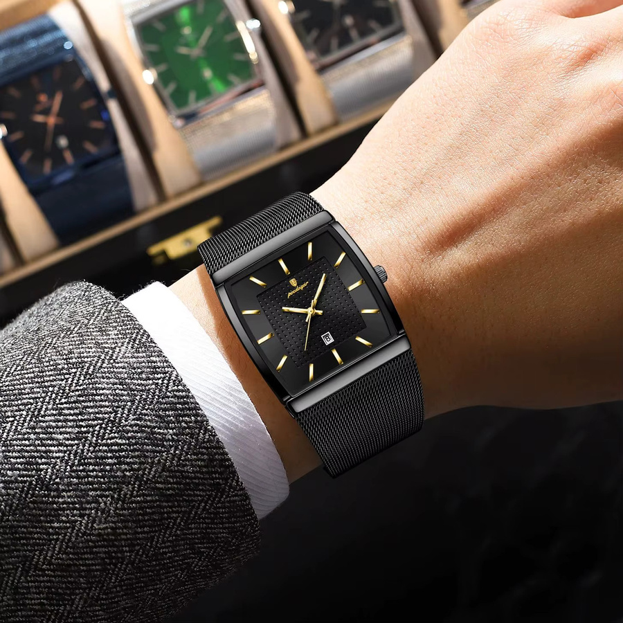 POEDAGAR Armbanduhr, Quarz, Edelstahl, Schwarz, Silber, Herren - Bild 4