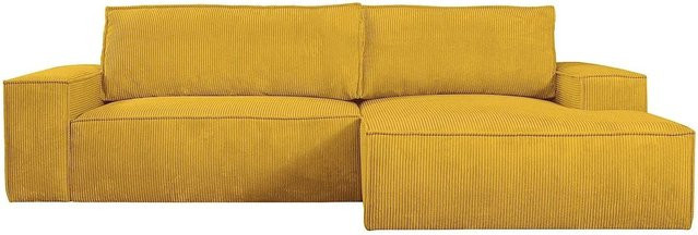 Vente-unique Schlafsofa Amelia in Gelb mit Cord-Bezug und L-Form, Breite: 267 cm - Bild 1