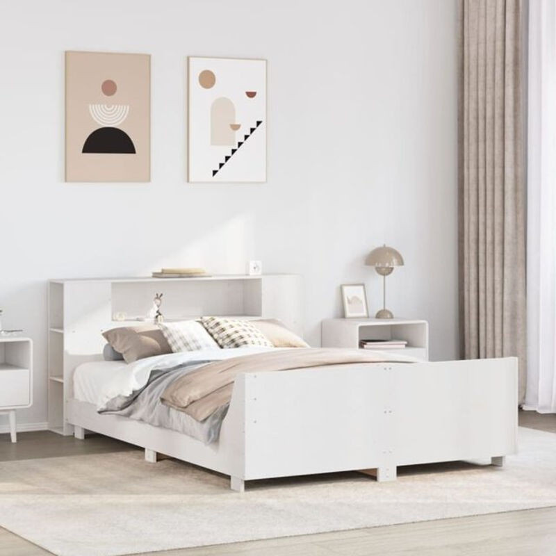 Massivholzbett Vidaxl aus Kiefernholz in Weiß, Landhausstil und minimalistisches Design, B/T/H: 140 x 190 cm - Bild 1