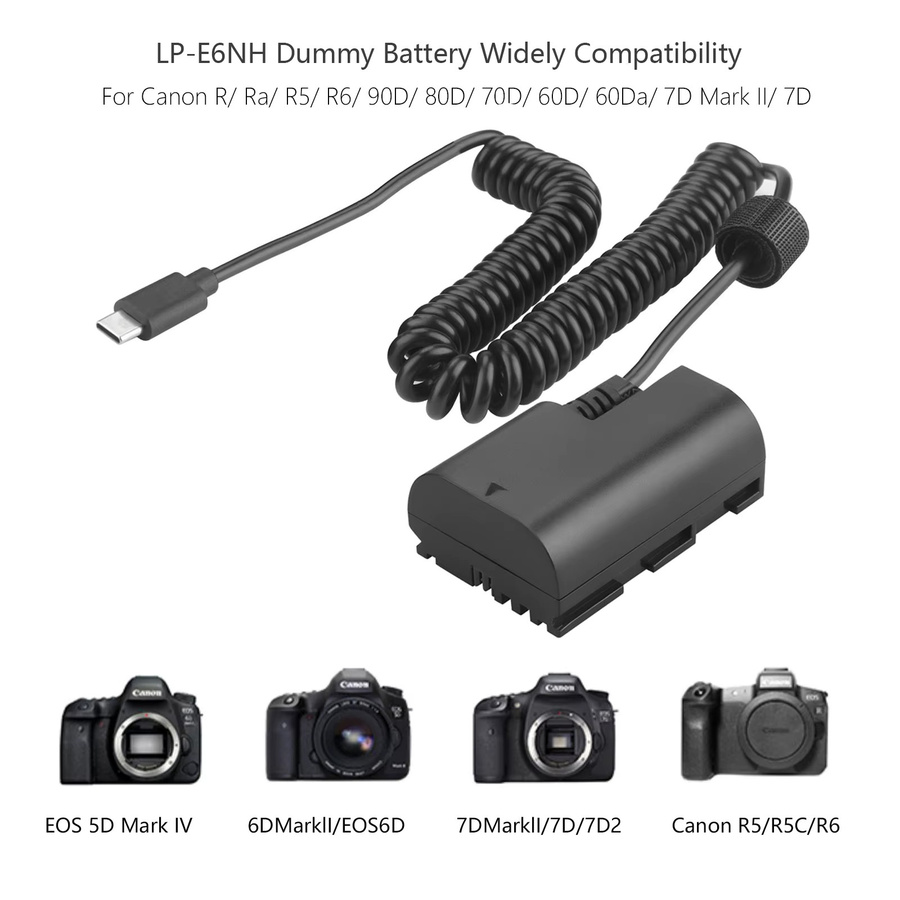 Canon USB-C zu LP-E6NH Dummy-Akku-Netzteil in Schwarz für EOS R5 R6 7D 6D 90D 80D 70D 60D Kameras - Bild 4