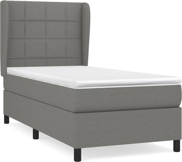 vidaXL Boxspringbett Hybrid mit Matratze und Taschenfederkern, Dunkelgrau, B/T/H: 90 x 190 x 128 cm - Bild 1