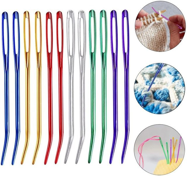 2 Stück Gebogene Aluminium Nadeln mit großem Öhr für Handarbeit, DIY, Tapisserie und Stricken, Multicolour und Lila - Bild 1