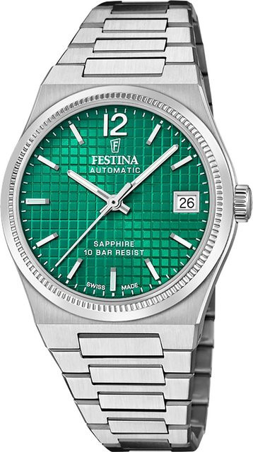 Festina Damenuhr Automatik, Edelstahl, Grün, 35 mm, 10 ATM - Bild 1