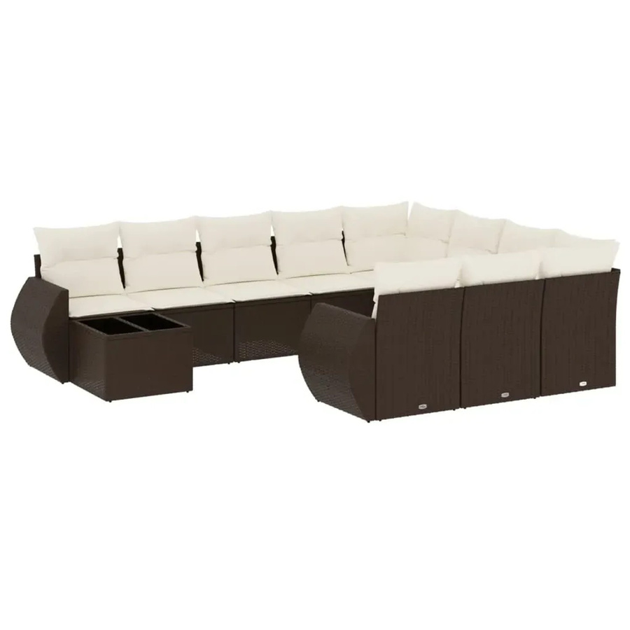 vidaXL 11-tlg. Garten-Sofagarnitur aus Polyrattan mit Kissen in Braun - Bild 2