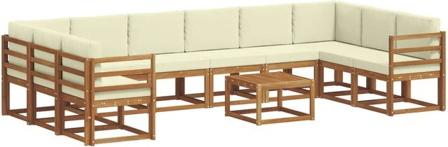 vidaXL Outdoor-Sofagarnitur aus Akazienholz in L-Form mit 11-teiligem Set, Farbe Natur und Creme - Bild 1