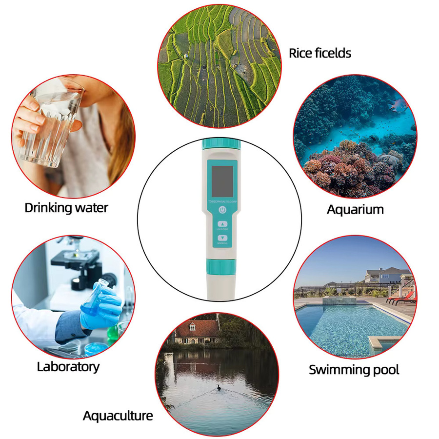 JUANJUAN 7-in-1 Digitaler Wasserqualitätsmonitor für TDS, EC, pH, Salzgehalt, ORP, S.G und Temperatur zur Messung von Schwimmbädern, Aquarien und Trinkwasser - Bild 2