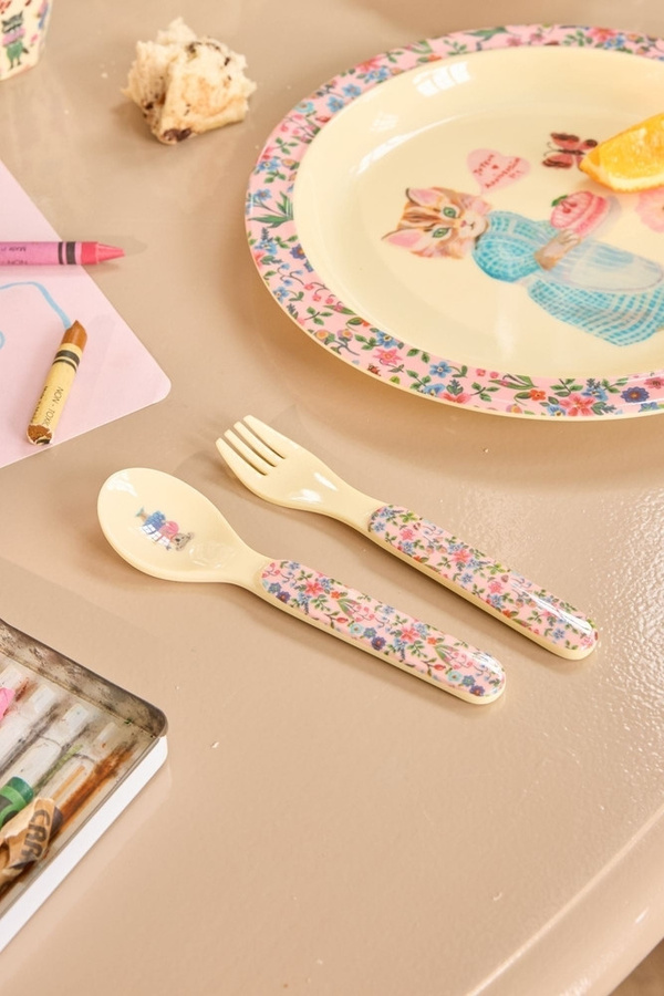 Rice Melamin Löffel und Gabel Set Nathalie Lété Print in Pink für Kinder - Bild 2
