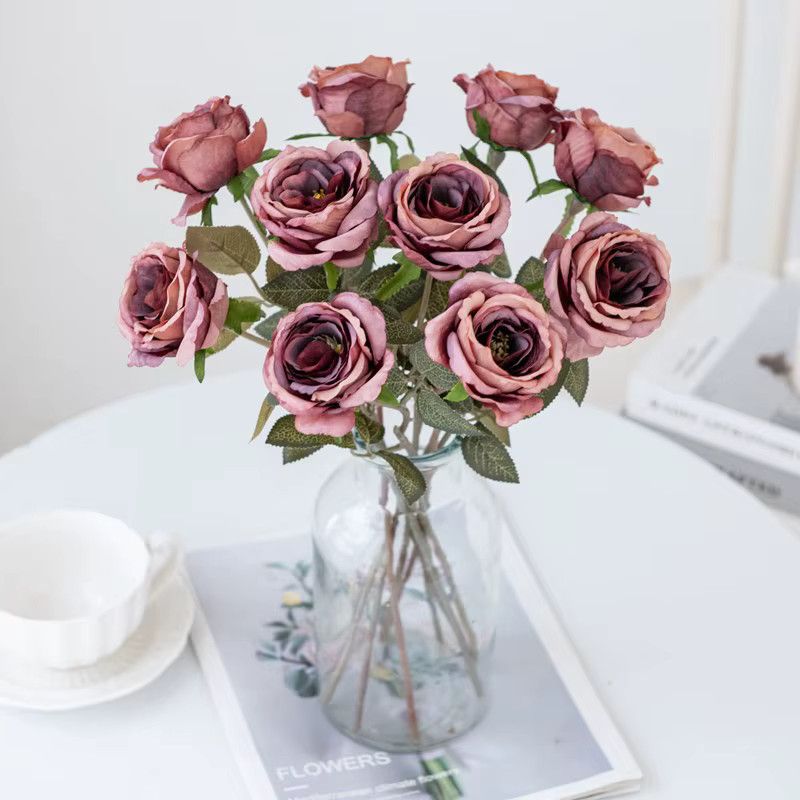XIAOYINMO Seidenrosen Blumenstrauß in Rosa für Hochzeit und Tischdekoration - Bild 1