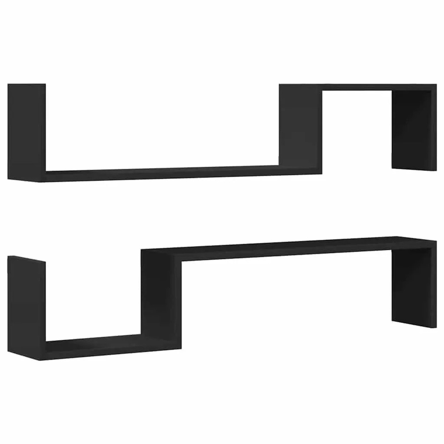 vidaXL Wandregale 2er Set Schwarz aus MDF, B/H/T: 100 x 15 x 20 cm - Bild 2