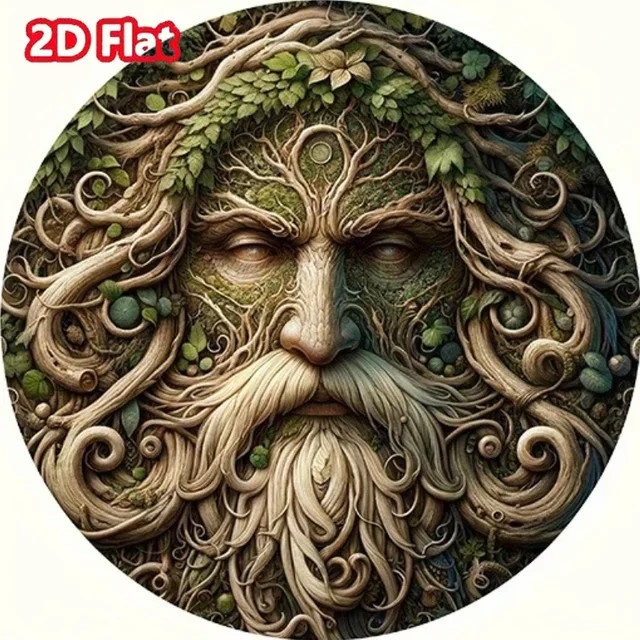 Potdemiel Wandkunst Man Tree Spirit Runde Metall-Hängedekoration in Grün, Durchmesser: 20 cm - Bild 1