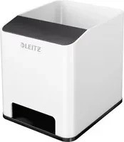 Leitz WOW Sound Stifteköcher mit Smartphone-Fach und Soundverstärkungsfunktion, weiß/schwarz, B/T/H: 10,1 x 10,0 x 9,0 cm - Bild 1