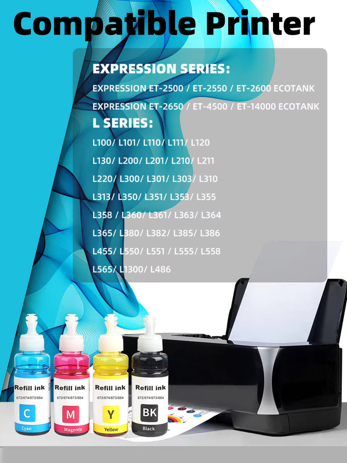 Epson Nachfülltinte für Inkjet-Drucker EP 664 672 673, Mehrfarbiges Set (Schwarz, Cyan, Magenta, Gelb) - Bild 4