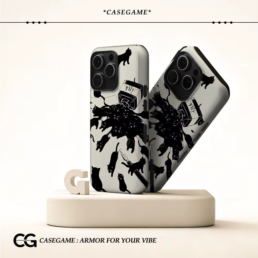 Potdemiel Handyhülle Ink Blot Cat Swarm für iPhone 17 16 15 14 13 Pro Max Plus mit doppelschichtiger Rückseite in Multicolour - Bild 2