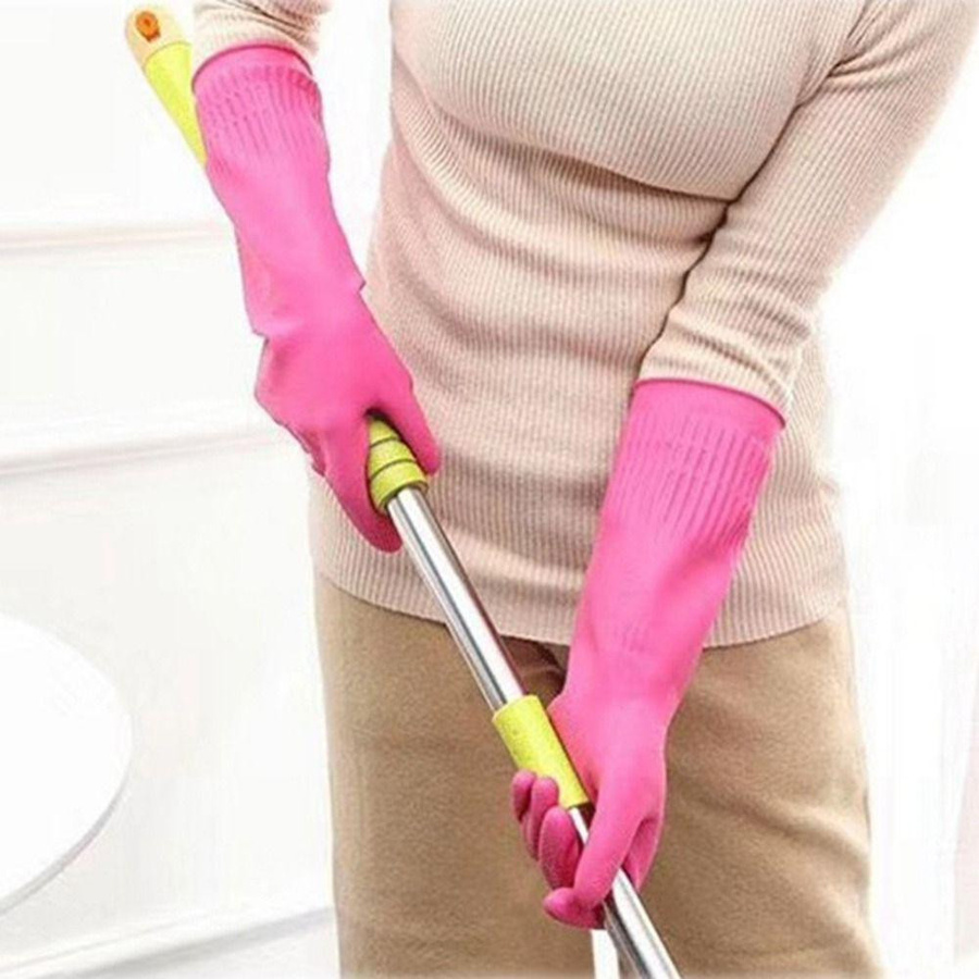 LChome Reinigungsschutzhandschuhe aus Gummi in Rosa, 1 Paar lange und dicke Küchenhandschuhe zum Geschirrspülen, Größe L - Bild 3
